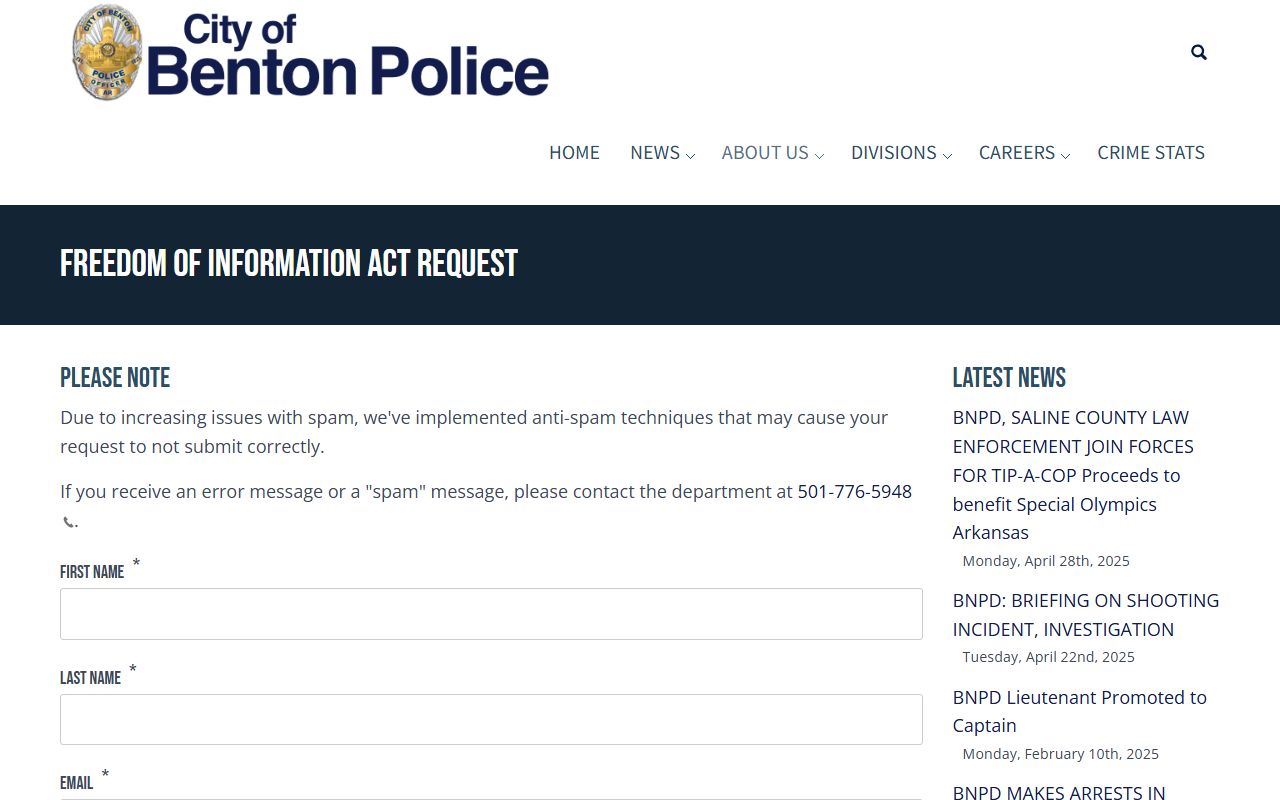 Benton police records from bentonpolice.org/foia