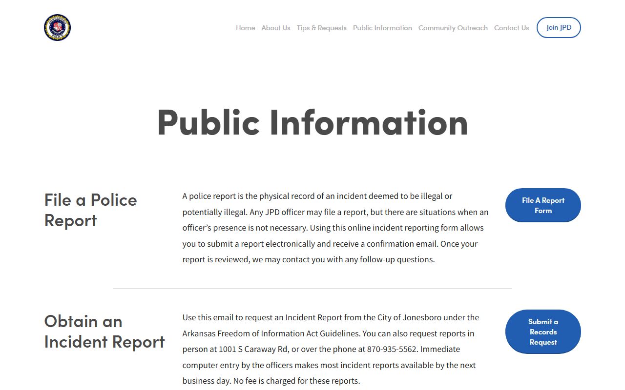 Jonesboro police records from jonesboropolice.com/request