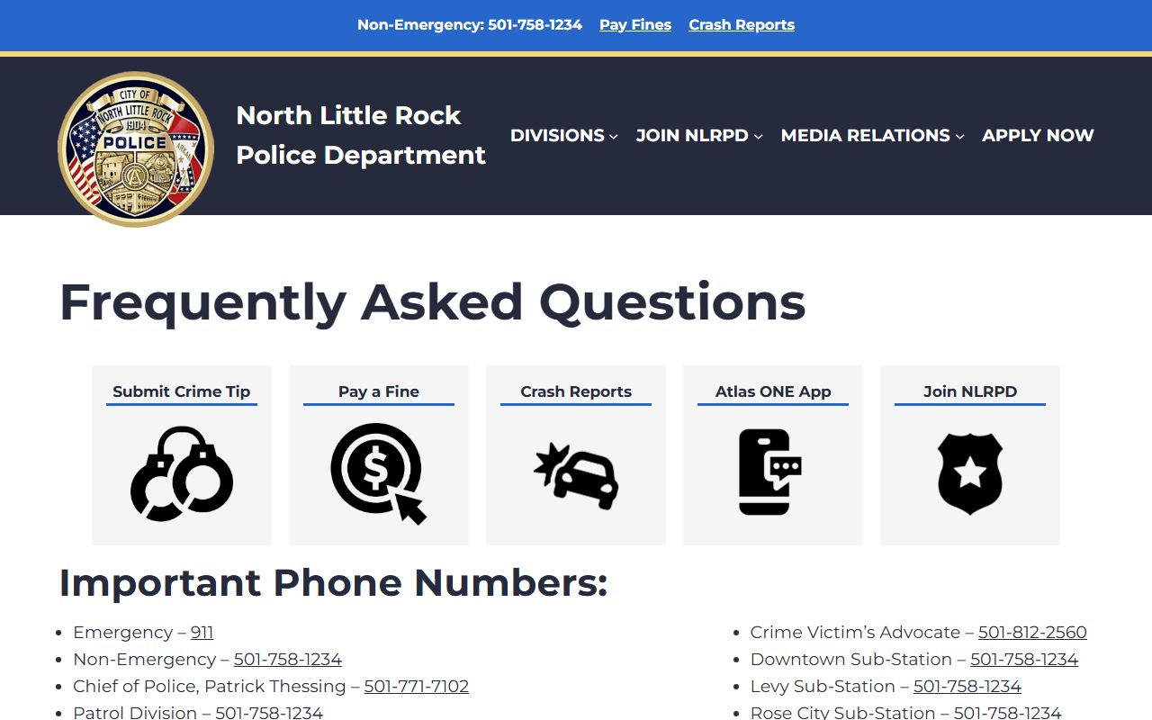 North Little Rock police records from nlrpolice.org/media-relations/faqs