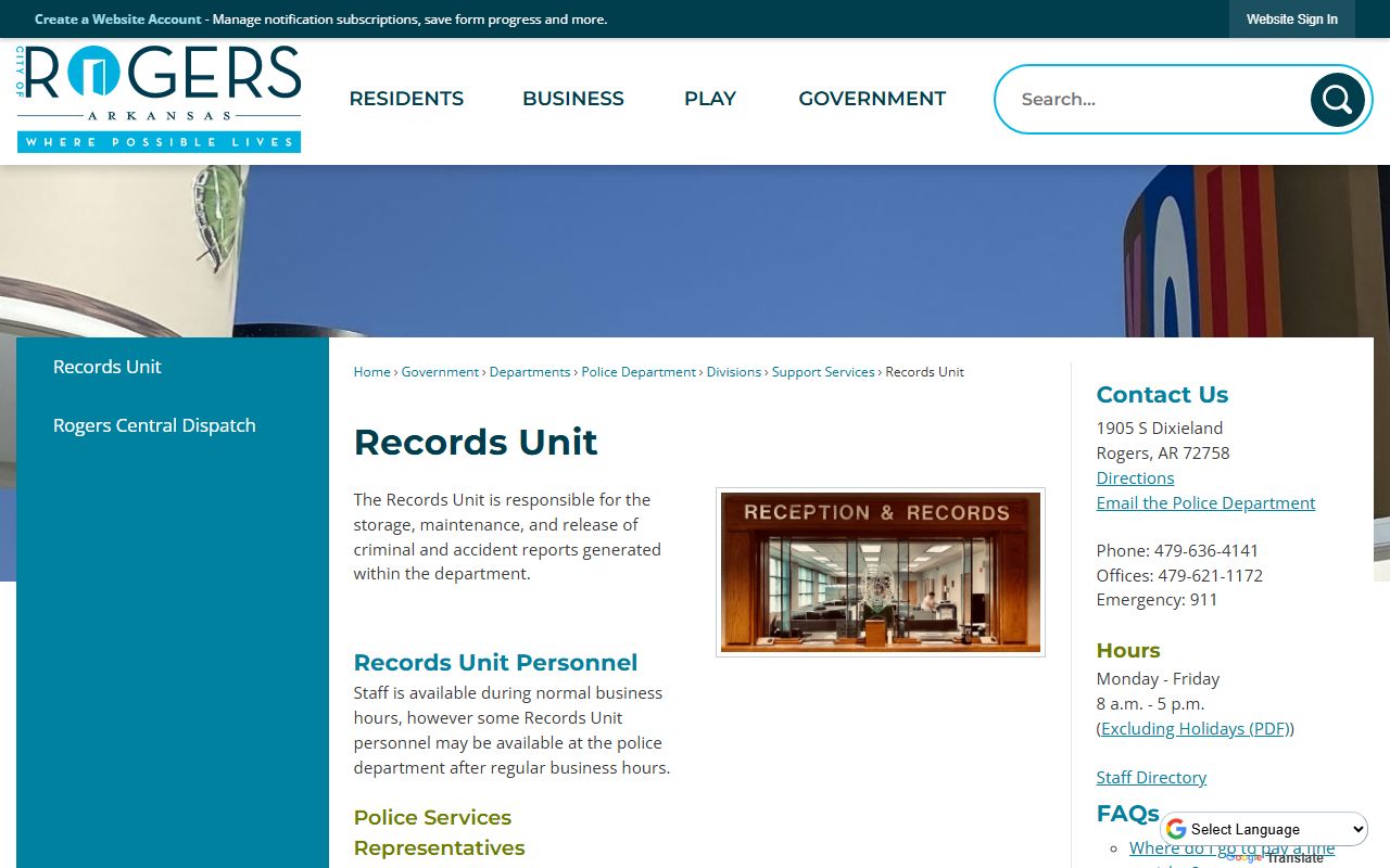 Rogers police records from www.rogersar.gov/339/Records-Unit