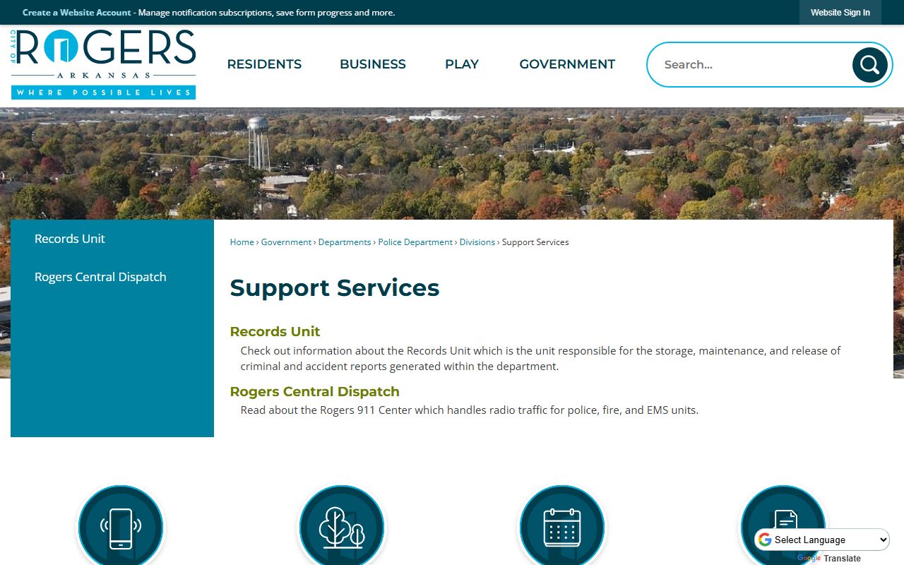 Rogers police records from www.rogersar.gov/337/Support-Services