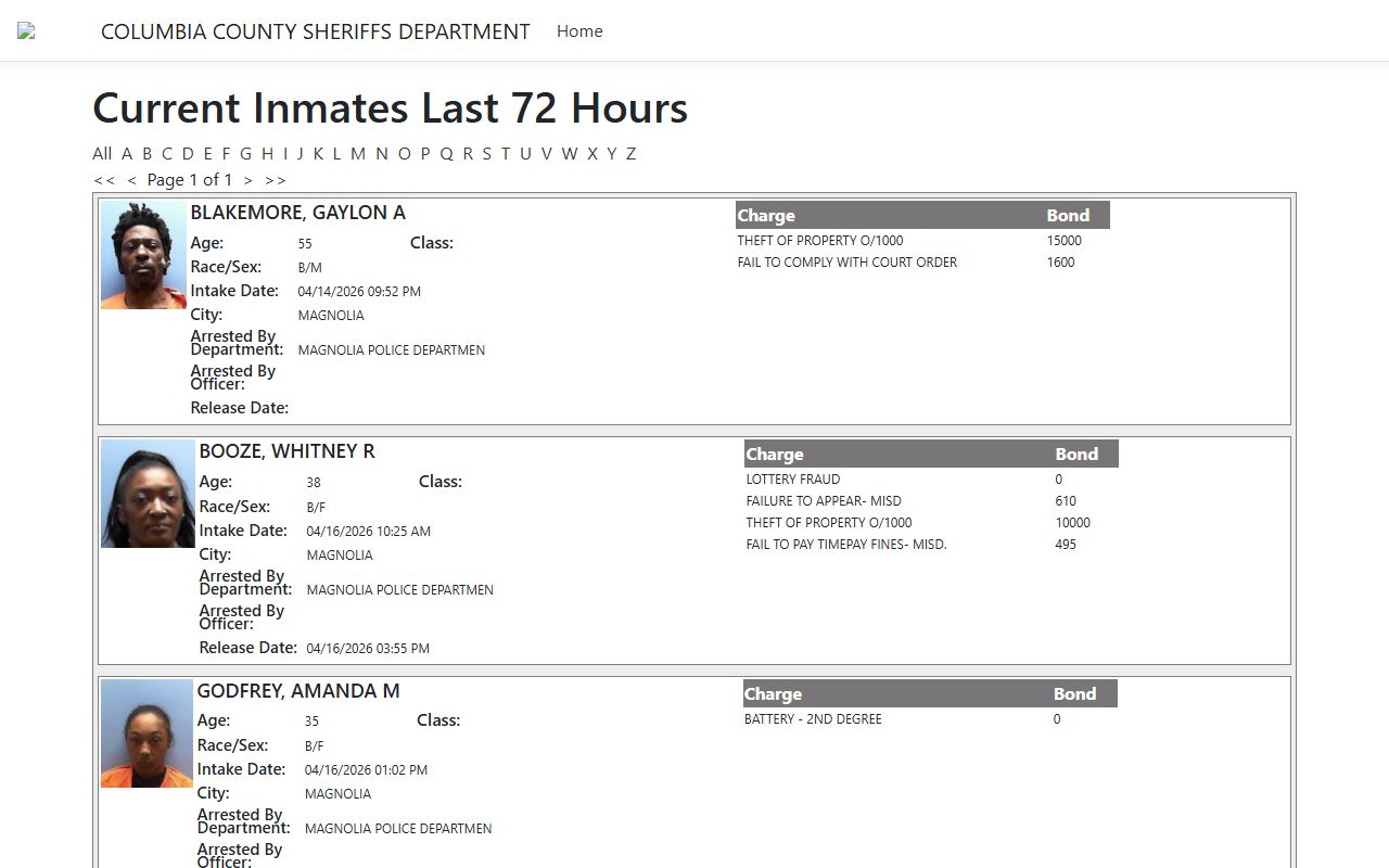 Columbia County police records from arccportal.isoms.cloud:8004/portal/Jail?hours=72