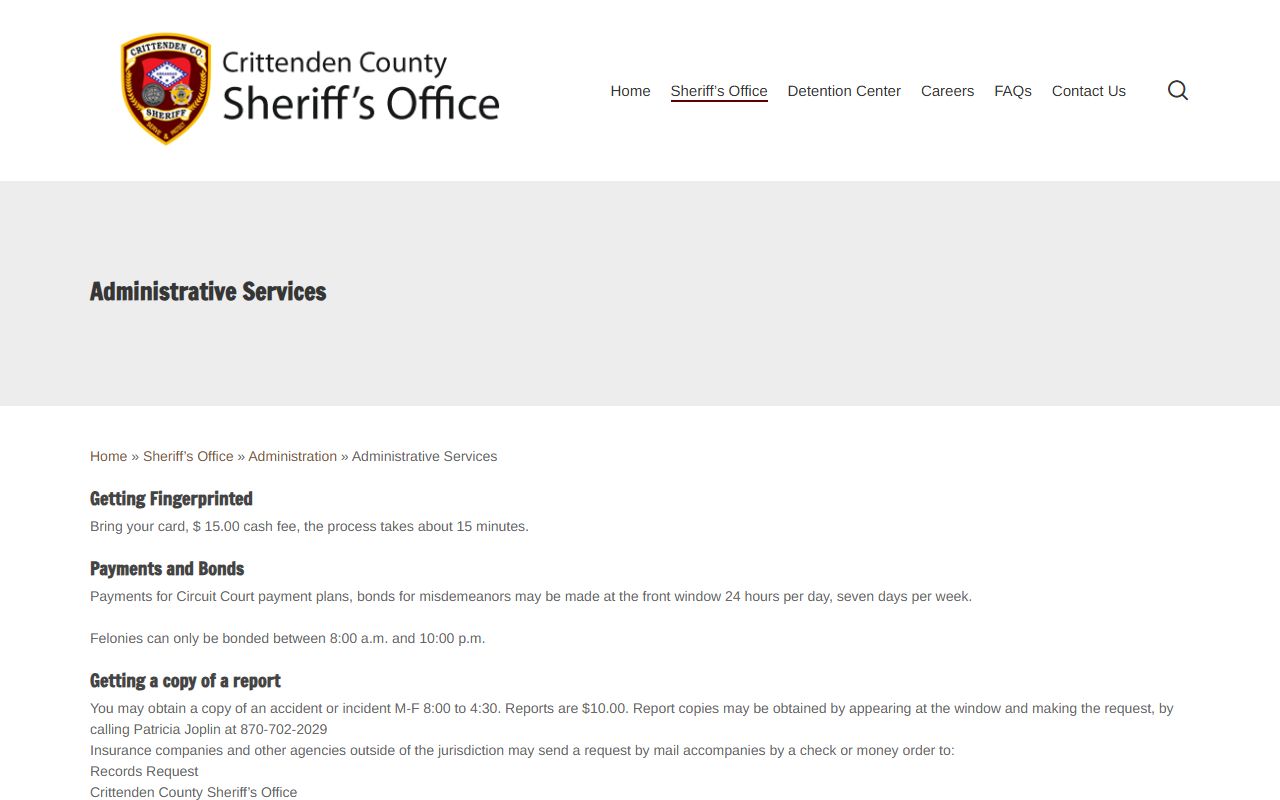 Crittenden County police records from www.crittcoso.com/sheriffs-office/administration/services