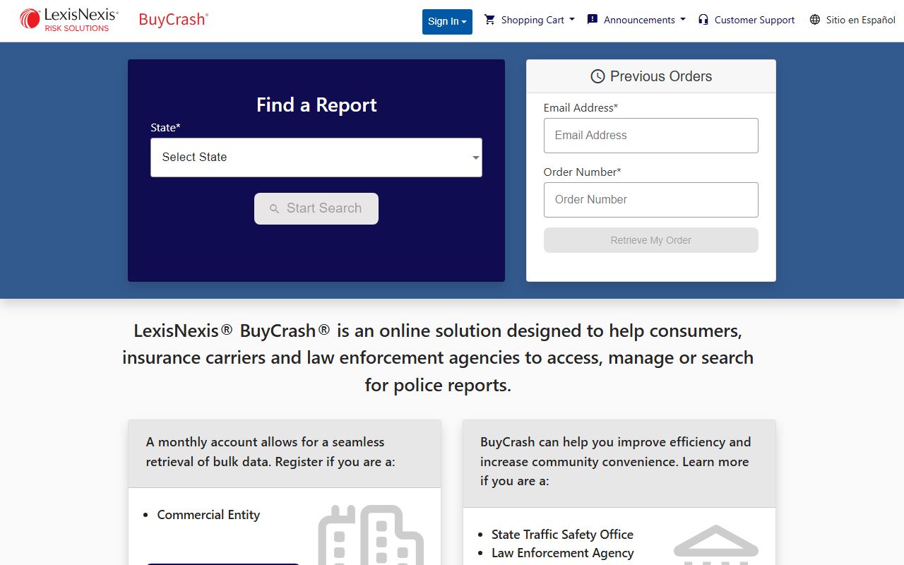 BuyCrash LexisNexis accident report portal for Pulaski County police records