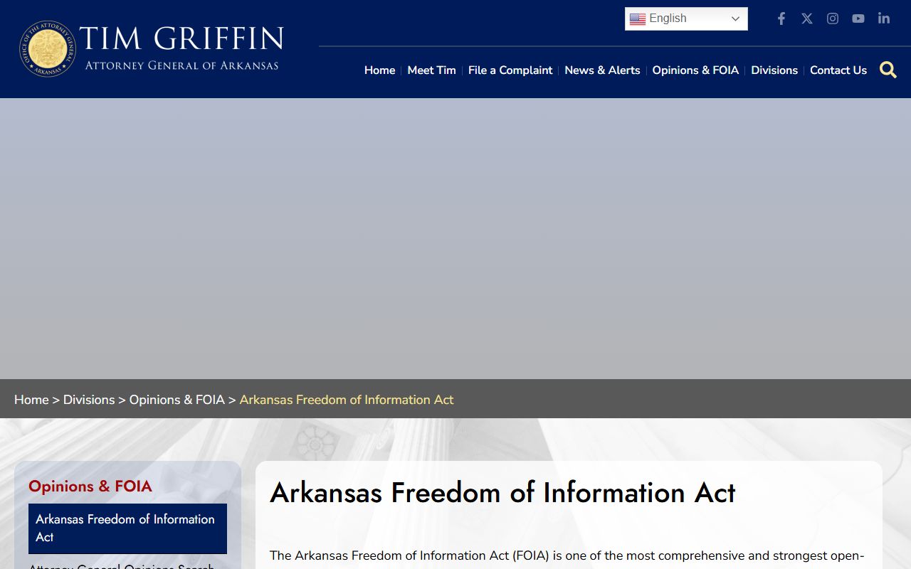 Arkansas Attorney General FOIA page with police records guidance
