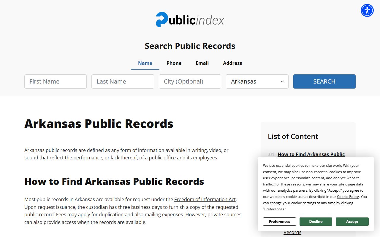 Arkansas Public Index for police records and court case search